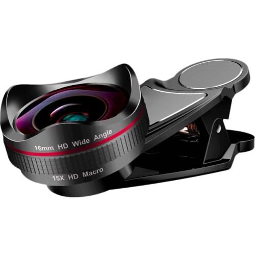2 in 1 4K HD Phone Lens 16mm Wide Angle Macro Camera Lens No Distortion Mobile Phone Pro Lens Kit for iPone Smatphone Xiaomi