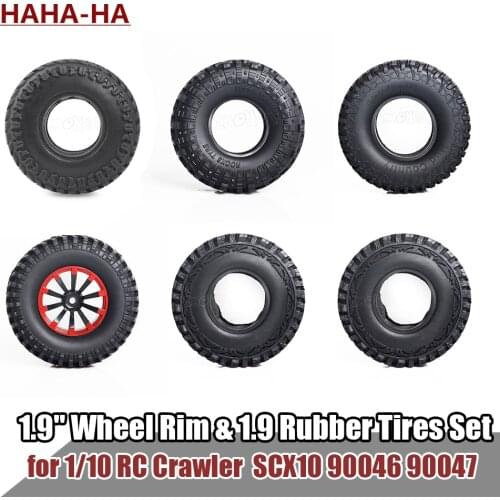 4Pcs 1.9" Wheel Rim & 1.9 Rubber Tires Set for 1/10 Rock Crawler Axial SCX10 90046 Traxxas TRX4 D90 D110 TAMIYA CC01