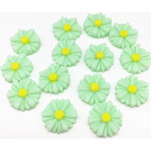 50pcs 13mm Green Resin Sunflowers Daisy Flatbacks Cabochons DIY Decorations Scrapbook Crafts Cardmaking