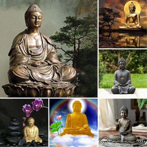 Full Square Round Resin 5D Diamond Painting Religious Buddha Scenery Diamond Embroidery Cross Stitch Kits Mosaic Home Decoration