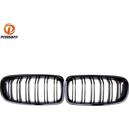 POSSBAY Car Front Kidney Center Grill Double Line Gloss Black Racing Grille Car Styling for BMW 3-Series F30 Sedan 2012-2017