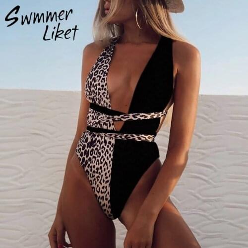 Bandage monokini Leopard print Brazilian thong bikinis 2020 Mujer High cut swimwear women bodysuits one-piece swimsuit female