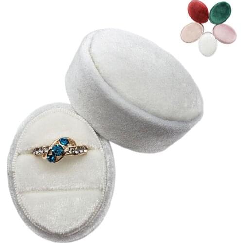Velvet Double Ring Box Oval Wedding Ceremony Ring Box with Detachable Lid