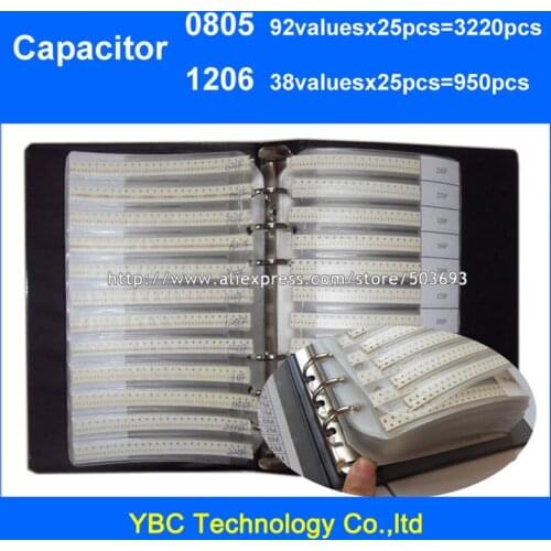 Free Shipping 0805 SMD Capacitor 92valuesX25pcs=3220pcs +1206 38valuesX25pcs=950pcs Sample Book