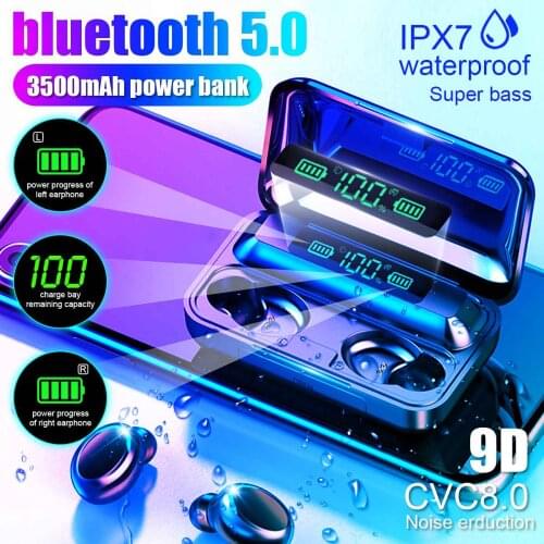 TWS bluetooth Earphone V5.0 Touch Wireless Earbuds 9D Stereo Sport Waterproof Headset handsfree LED Power display with Mic