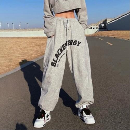 Womens Hip Hop Pants Letter Print Elastic Waist Loose Harem Dance Pants Drawstring Spring Autumn Ladies Casual Trousers