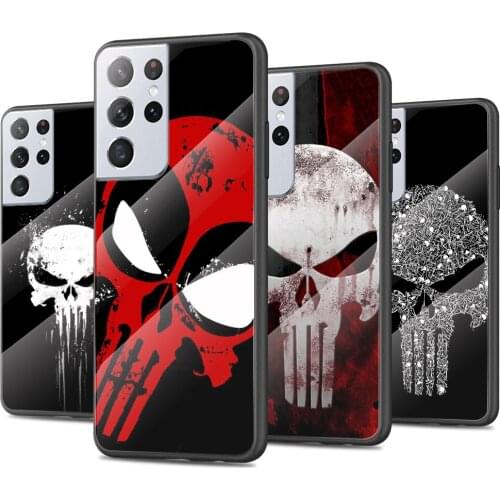 Marvel Punisher Skull Tempered Glass Cover For Samsung Galaxy S21 Plus Ultra M21 M31 M51 A52 A72 Phone Case Coque
