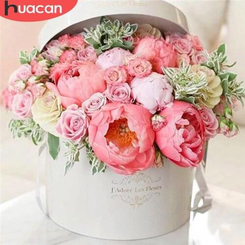 HUACAN 5D Diamond Painting Rose Full Square Drill Rhinestone Kit Sale Diamond Embroidery Peony Flower Pink Needlework Home Decor