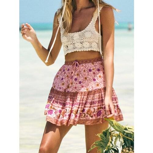 Jastie Pink Jasmine Florals Boho Skirt Summer Women Mini Skirts Casual Hippie Chic Beach Short Skirt faldas mujer moda 2020 saia