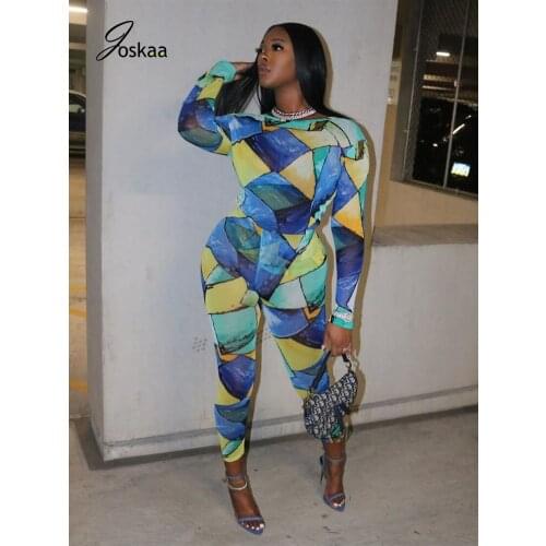 Joskaa Plaid Print Mesh Y2K Long Sleeve Bodysuit Leggings Matching 2 Pieces Set Tracksuit Sexy Club Strenchy Party Outwear