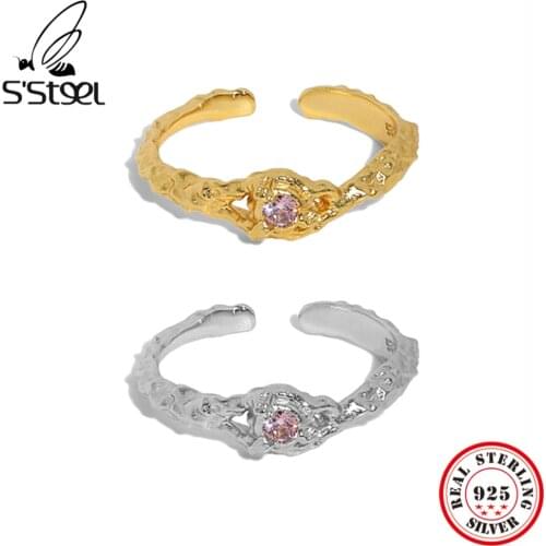 SSTEEL 925 Sterling Silver Korean Designer Zircon Rings Inlaid Texture Adjustable Gold Ring Gifts For Women Luxury Jewellery