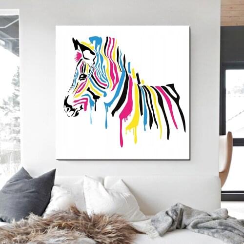 Colorful Line Zebra High Quality Canvas Beautiful Painting Gifts Living Room Home Decoration Animal Poster Colorful Zebra