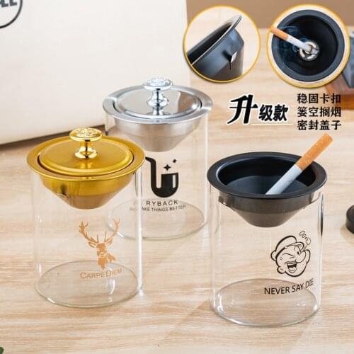 Creative personality funnel round glass ashtray stainless steel with cover family living room smoke bedroom Hotel