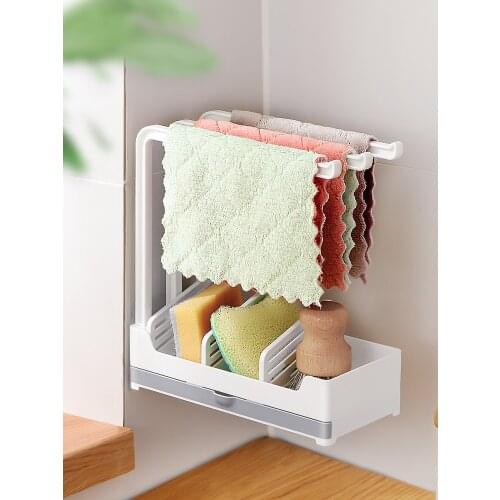 Kitchen non-perforated rag rack, countertop storage rack, multifunctional wall-mounted sponge drain rack, scouring pad rack