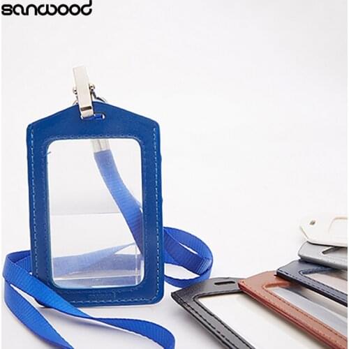 Fashion PU Card Holder Business Badge Card Case Frame Clear Employee Case Cover Student Lanyard ID Name Card Holder