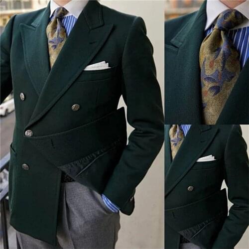 YIWUMENSA Green Double Breasted Men Suits Jacket Formal Business Prom Party Coat Blazers Custom Made Peaked Laple Tuxedos 2021
