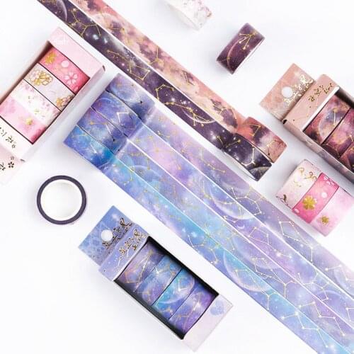 4 Pcs Galaxy Washi Tape Set Kawaii Sakura Masking Tape Gold Foil Decorative Tape Sticker Scrapbooking Planner Diary Stationery