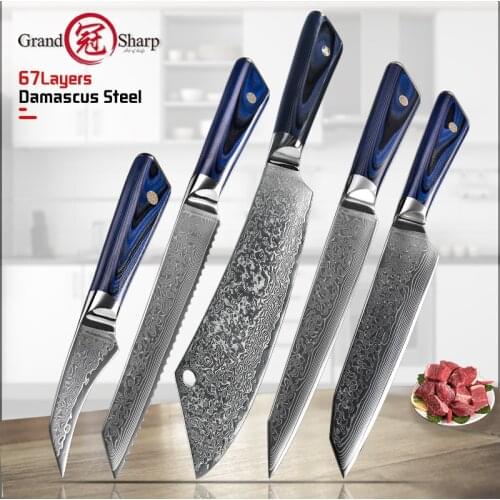 5 Pcs Kitchen Knife Set 67 Layers Damascus Steel Professional Chef Bread Boning Santoku Sashimi Utility Cooking Tools Grandsharp