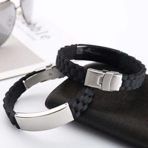 JOINBEAUTY New 2020 Men Simple Bangles Stainless Steel Black Silicone Male Adjustable Bracelets Personality Jewelry HY004