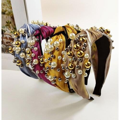 Korea New Women Artificial Pearls Hairband Cross Knotted Head Band Girl Fashion Fabric Headband Solid Head Hoop Hair Accessories