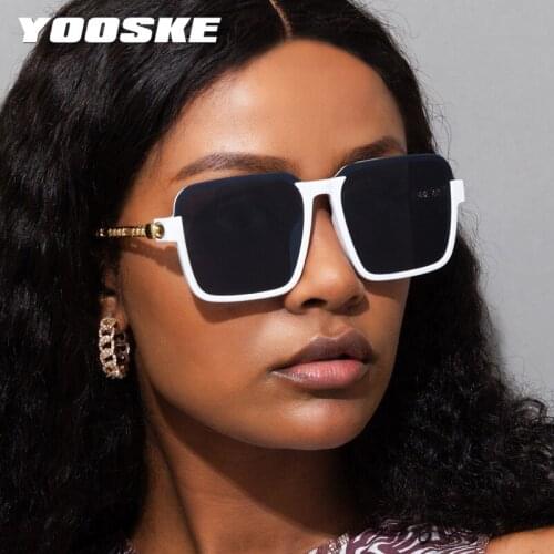 YOOSKE Oversized Square Women Sunglasses Men Vintage Brand Shades for Ladies Outdoors Goggles Metal Eyewear Female UV400 Gold