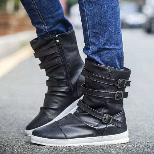 Autumn Winter Man Leather Boots Mid-Calf Men Shoes Fashion Outdoor Non-slip Male Martin Boots High Quality Mans Footwear