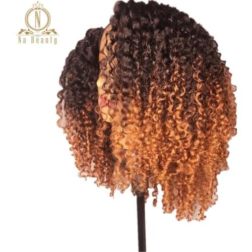 Afro Kinky Curly Human Hair Wig Ombre Colored 13x6 Lace Front Human Hair Wigs Short Bob Wig For Black Women Nabeauty 150 Remy