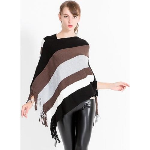 Fashion Women Cloak Knitted Plaid Capes Shawl Cashmere Tassel Coat Ponchos Mujer Slim Sweater Coat Poncho Oversize Ladies Top