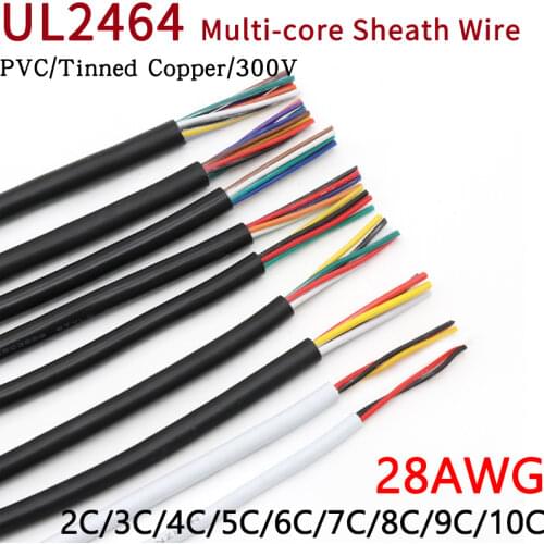2M/5M 28AWG UL2464 Sheathed Wire Cable Channel Audio Line 2 3 4 5 6 7 8 9 10 Cores Insulated Copper Cable Signal Control Wire