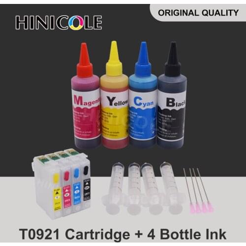 T0921 92N Empty Refill Ink Cartridge For EPSON Stylus T27 CX4300 T26 TX106 TX109 TX117 TX119 Printer + 4 Color 100ml Bottle Ink