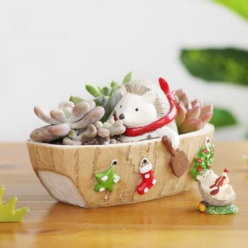 Christmas Hedgehog Diary Flower Pot Resin Desktop Cartoon Glazed Succulent Plant Flower Pot