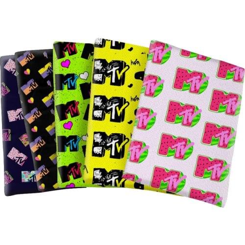 Beauty MTV Music Pattern Printed Twill Cotton Polyester Fabric for DIY Bag Earing Hair Bow Center Making 50*145cm