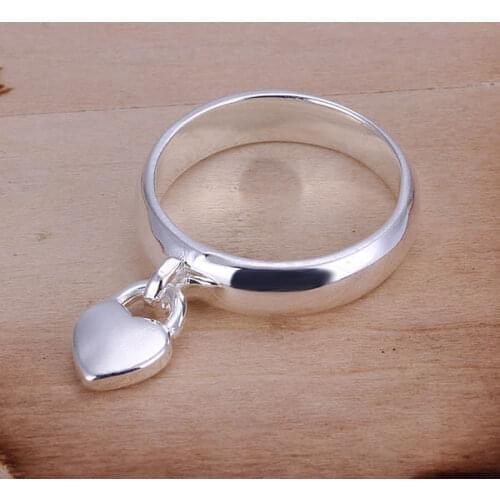 Womens silver plated rings engagement wedding Bridal jewelry R133 , heart lock ring wedding rings anelli donna