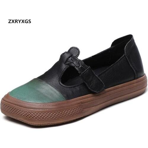2021 New Autumn Square Toe Full Genuine Leather Comfortable Shoes Women Flat Shoes Women Fashion Shoes Spell Colors Trendy Shoes