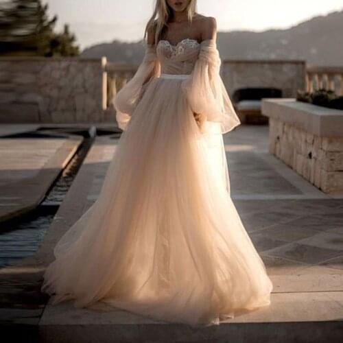 Charming Wedding Dresses Tulle Sashes Appliques Sweetheart Full Sleeve Zipper A-Line Bridal Gowns Novia Do 2021 New Vestidos