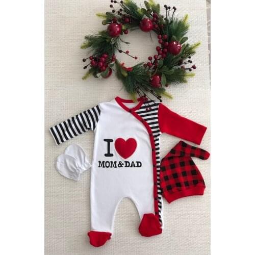 2021 Winter Red Christmas Baby Set Body Suit Cotton New Born Girl Boy Shower Gift İdeas Long Sleeve Hat Glove 3-6 Months HotSale