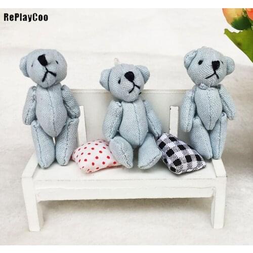 100PCS/LOT Mini Teddy Bear Stuffed Plush Toys Small Bear Stuffed Toys 6CM Blue pelucia Pendant Kids Birthday Gift PartyHMR021