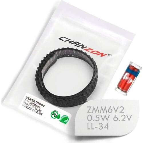 100 Pcs) SMD Zener Diode 0.5W 6.2V ZMM6V2 LL-34 (SOD-80 MiniMELF / 1206) 0.5 Watt 6.2 Volt ZMM 6V2