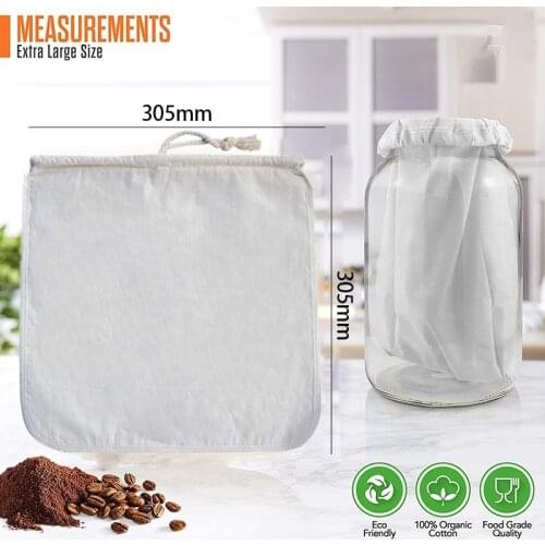 Practical 2 Pack Organic Reusable Cold Coffee Brew Filters Bag,12 Inch Wine Brewing Filters Eco-Friendly Mesh Cotton Toddy Filte