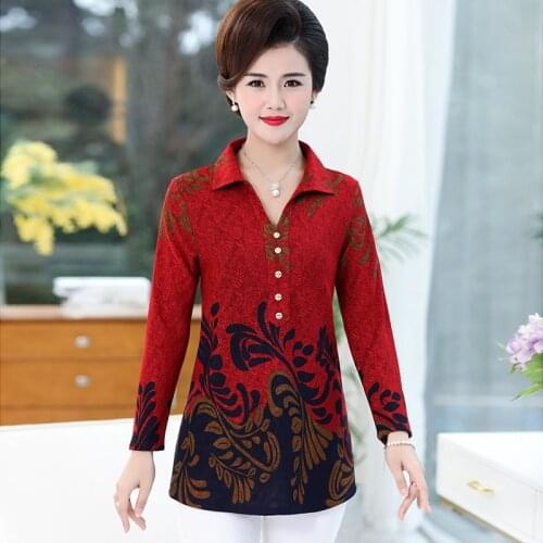 2020 Spring New Fashion Mother Long Sleeve Tshirt Print Bottoming Shirt Large Size Middle Age Women Top Pullover Casual T-Shirt