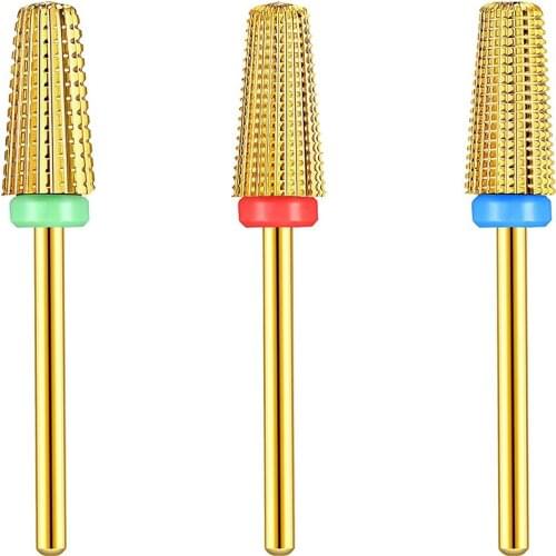3Pcs/set 5 In 1 Rose Gold Carbide Tungsten Nail Drill Bits Tapered Milling Cutter Nails Art Manicure Tool 3/32 Inch Shank Size