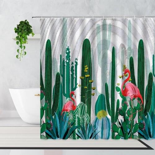 3D Cactus Shower Curtain Tropical Plants Flowers Flamingo Home Curtains Set Waterproof Bath Screen With Hooks Garden Wall Decor