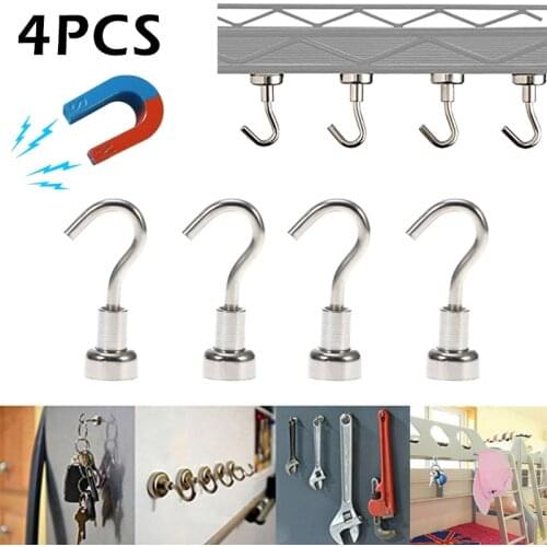 4pcs Magnetic Hooks Powerful Heavy Duty Neodymium Magnet Refrigerator Surfaces Not Scratch CDS