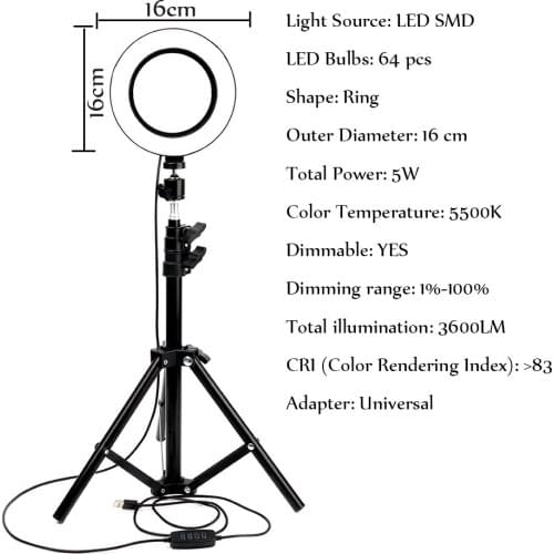 Dimmable 64pcs LED 3200-5500K Ring Light Selfie Ring Lamp Photographic Phone/Camera/Studio/Video with Tripod Beauty fill light