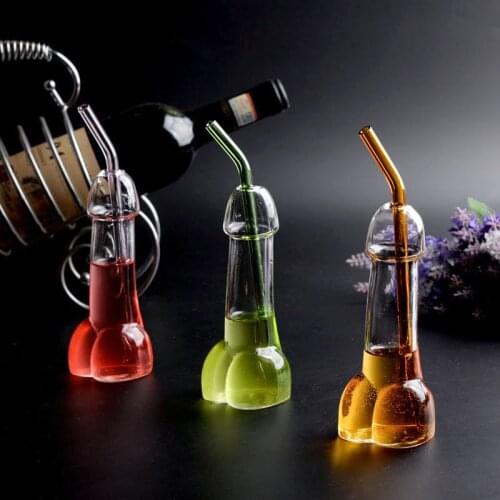 3pcs/set Wine Glasses Cup Genital Penis Glass Cup Dick Cocktail Drinkware Party Beer Cup Funny Interesting Cups Mug Bottle Straw