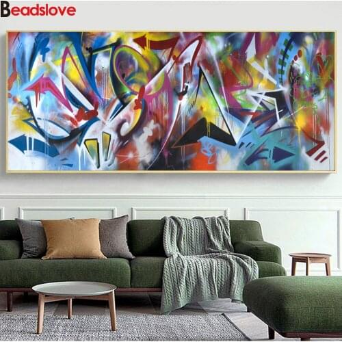 Large Size Graffiti Street Art Abstract5d diy diamond painting room decoration picture round drill landscape diamond embroidery