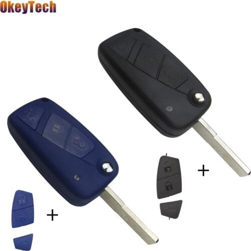OkeyTech 3 Button Car Key Case Shell For Fiat 500 Punto Stilo Ducato Panda Doblo Bravo Auto Flip Folding with Pad Uncut Blade