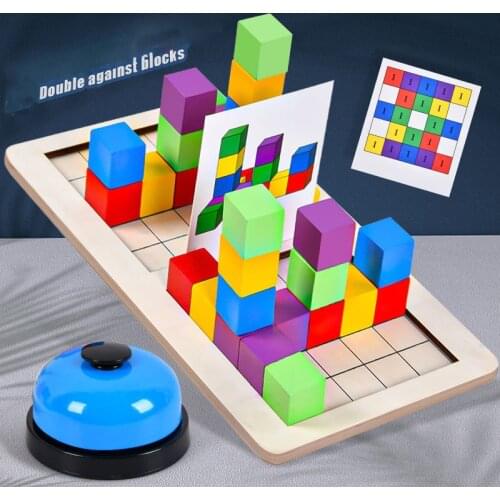 Wooden 3D Building Blocks Teaching Aids Desktop Double Game Parent-Child Interactive Imagination Montessori Education Toys