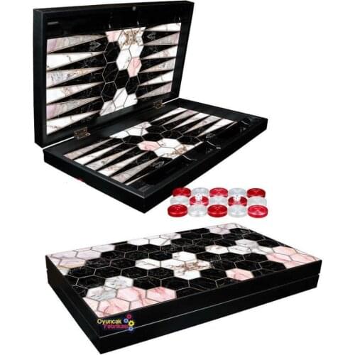 Wooden Backgammon Set, Marble Plated Backgammon Honeycomb Board Sets ( XXL ) Gift for Grandfather and Christmas Party Games