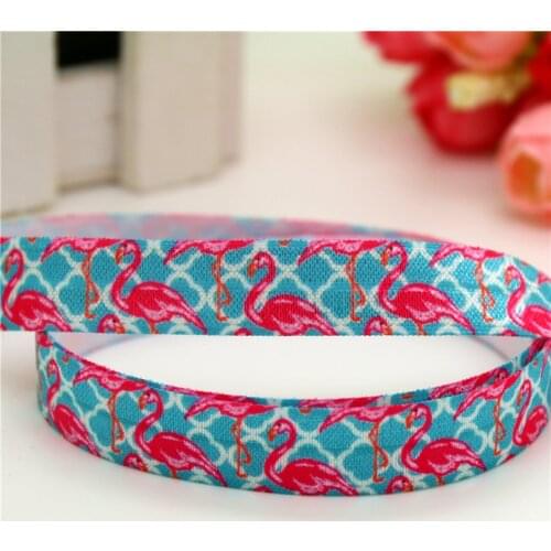 DHK 5/8'' Free shipping flamingo quatrefoil printed Fold Elastic FOE headband headwear hairband decoration wholesale OEM S601